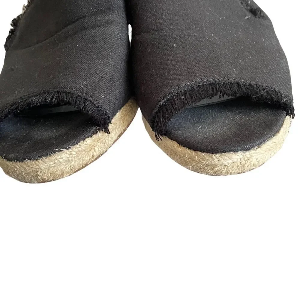 LAUREN RALPH LAUREN Black Linen Carlynda Wedge Espadrilles Sandals 8.5